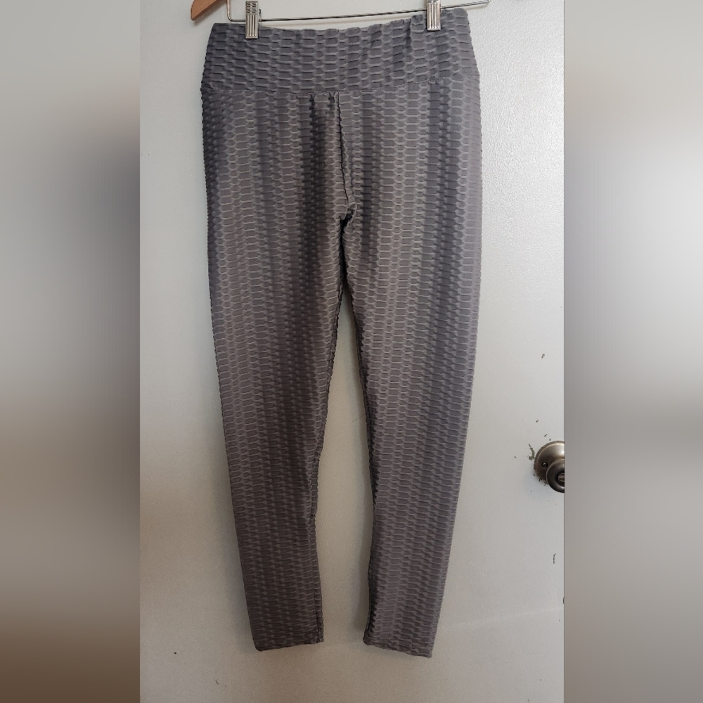 Textured Gray Womens Leggings Butt Scrunch